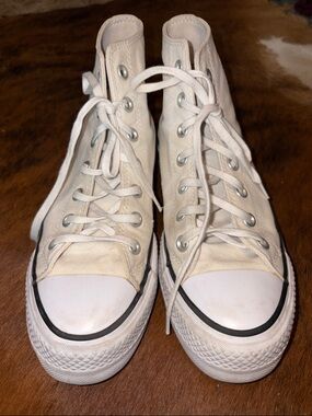 Converse High Top Platforms in Off-White/Cream